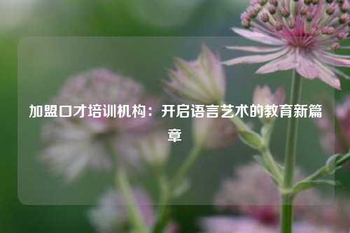 加盟口才培训机构:开启语言艺术的教育新篇章